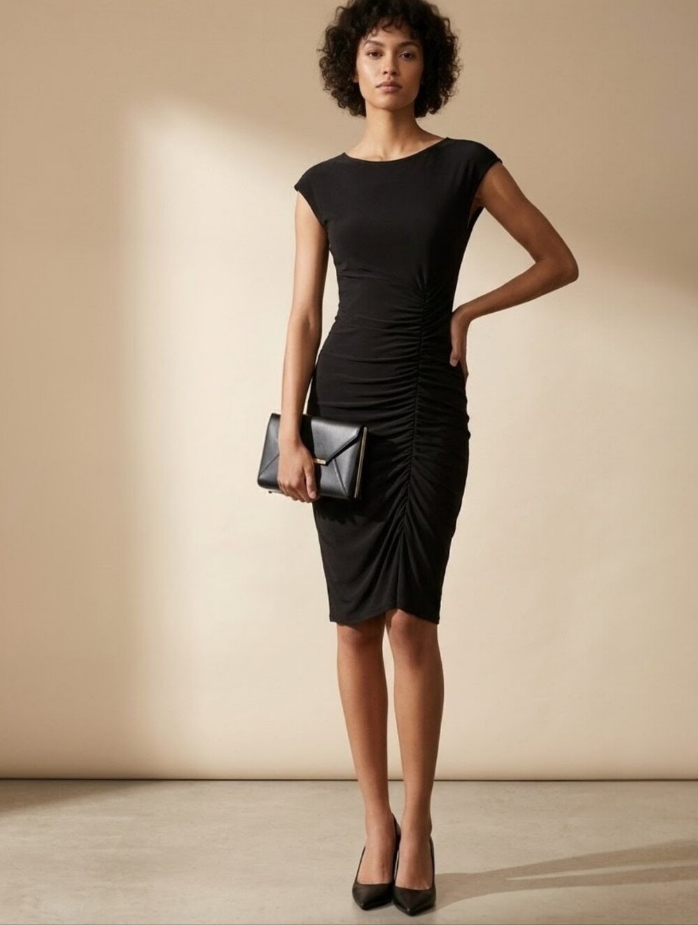 Bebe Little Black Dress Ruched Cocktail Pencil Bodycon Medium